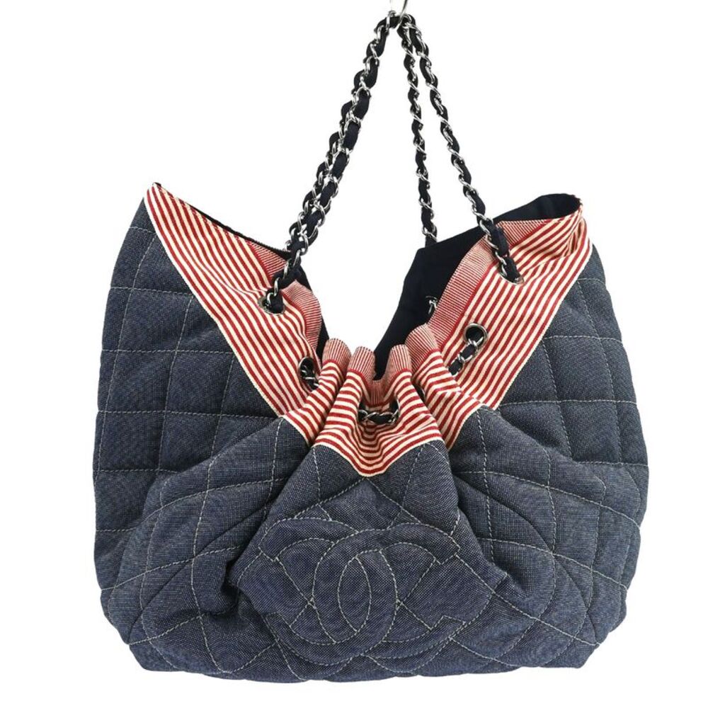 Chanel Stretch Spirit Cabas Quilted Denim Blue Denim_Jeans Tote Bag Bag